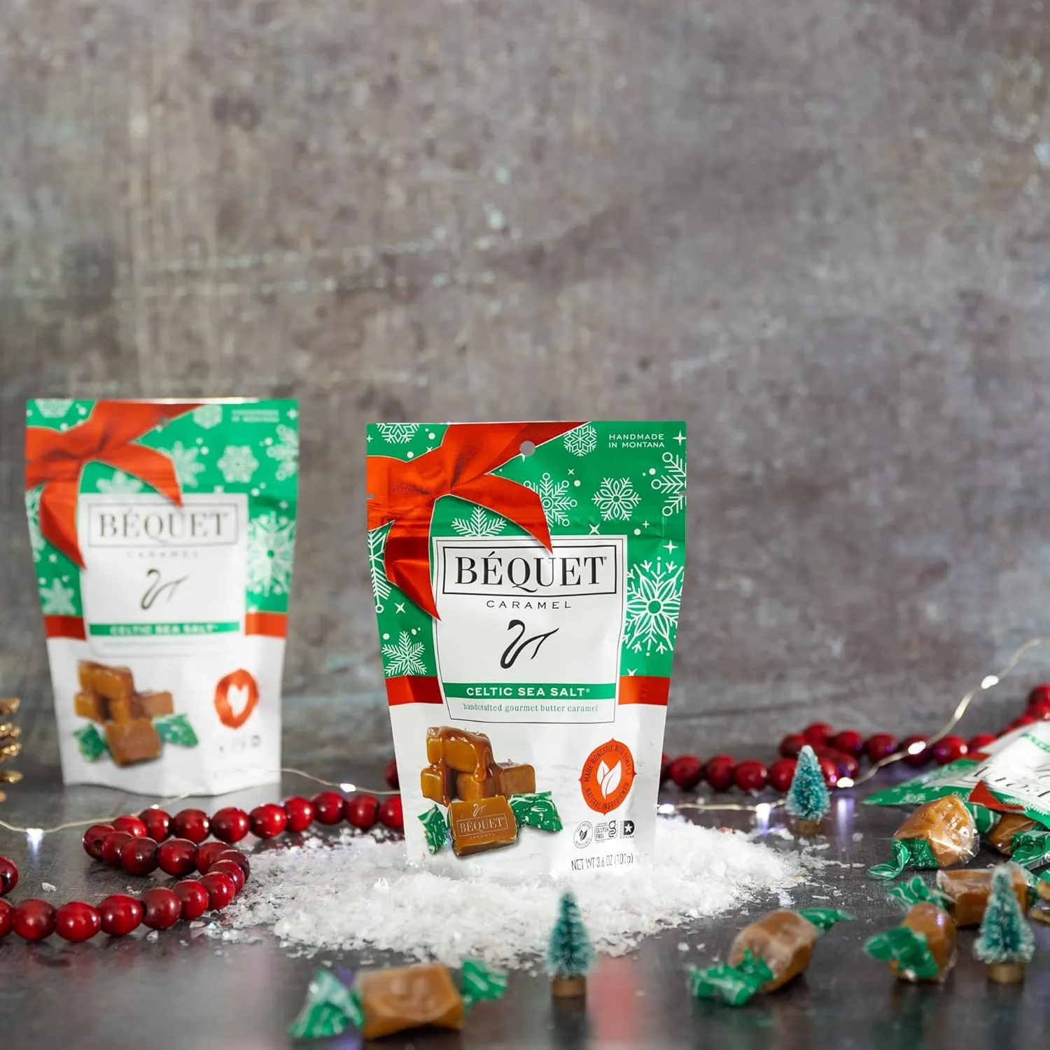 Béquet Caramel - Celtic Sea Salt Caramel - Gourmet Caramel Candy - Salted Caramel Candy Individually Wrapped - Made in Montana - Kosher (Star D) and Gluten Free - 3.6 oz Single Pouch