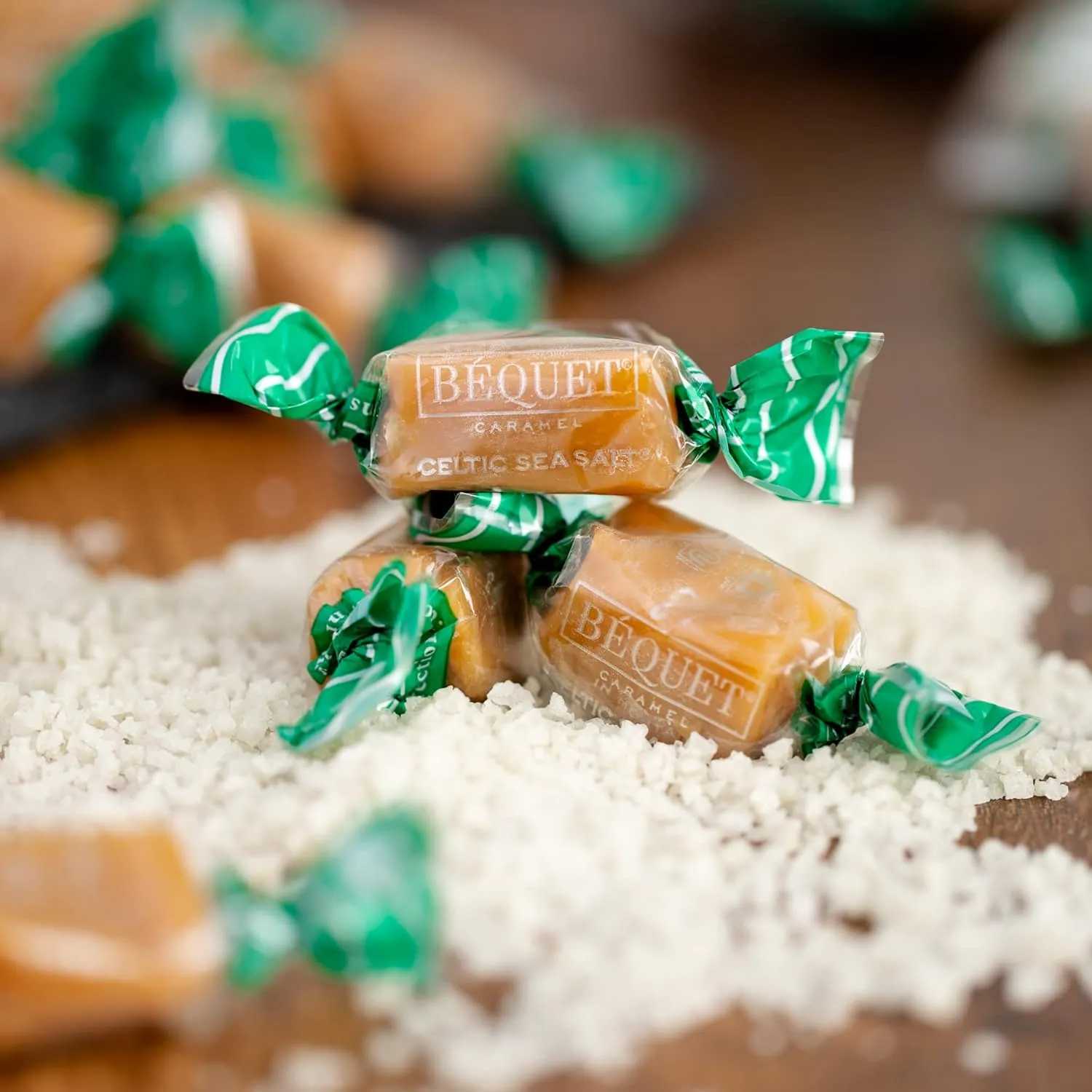 Béquet Caramel - Celtic Sea Salt Caramel - Gourmet Caramel Candy - Salted Caramel Candy Individually Wrapped - Made in Montana - Kosher (Star D) and Gluten Free - 3.6 oz Single Pouch