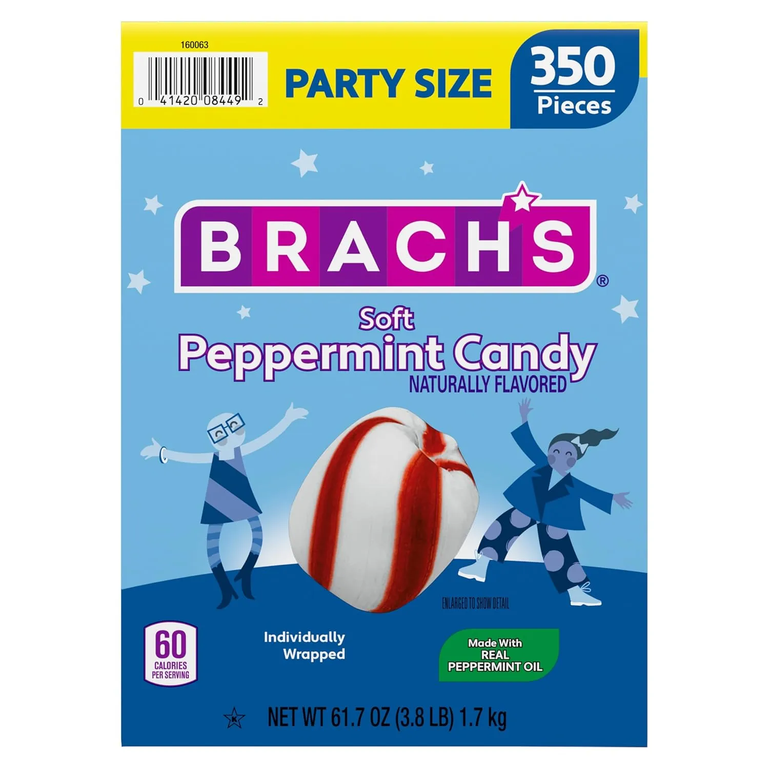Brach's Soft Peppermint Candy, Individually Wrapped Pieces, 61.7 oz Carton (350 Pieces)