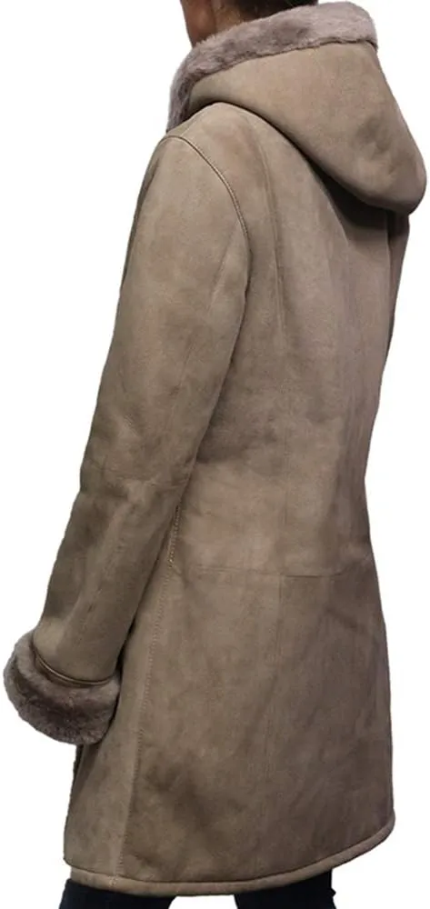 BRANDSLOCK Women Spanish Merino Genuine Shearling Sheepskin Leather Toscana Coat