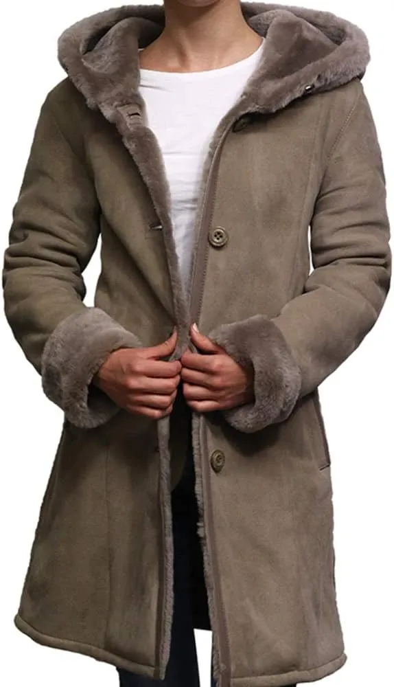 BRANDSLOCK Women Spanish Merino Genuine Shearling Sheepskin Leather Toscana Coat