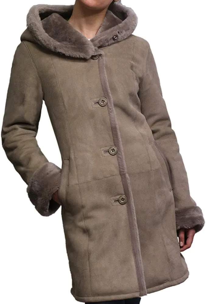 BRANDSLOCK Women Spanish Merino Genuine Shearling Sheepskin Leather Toscana Coat