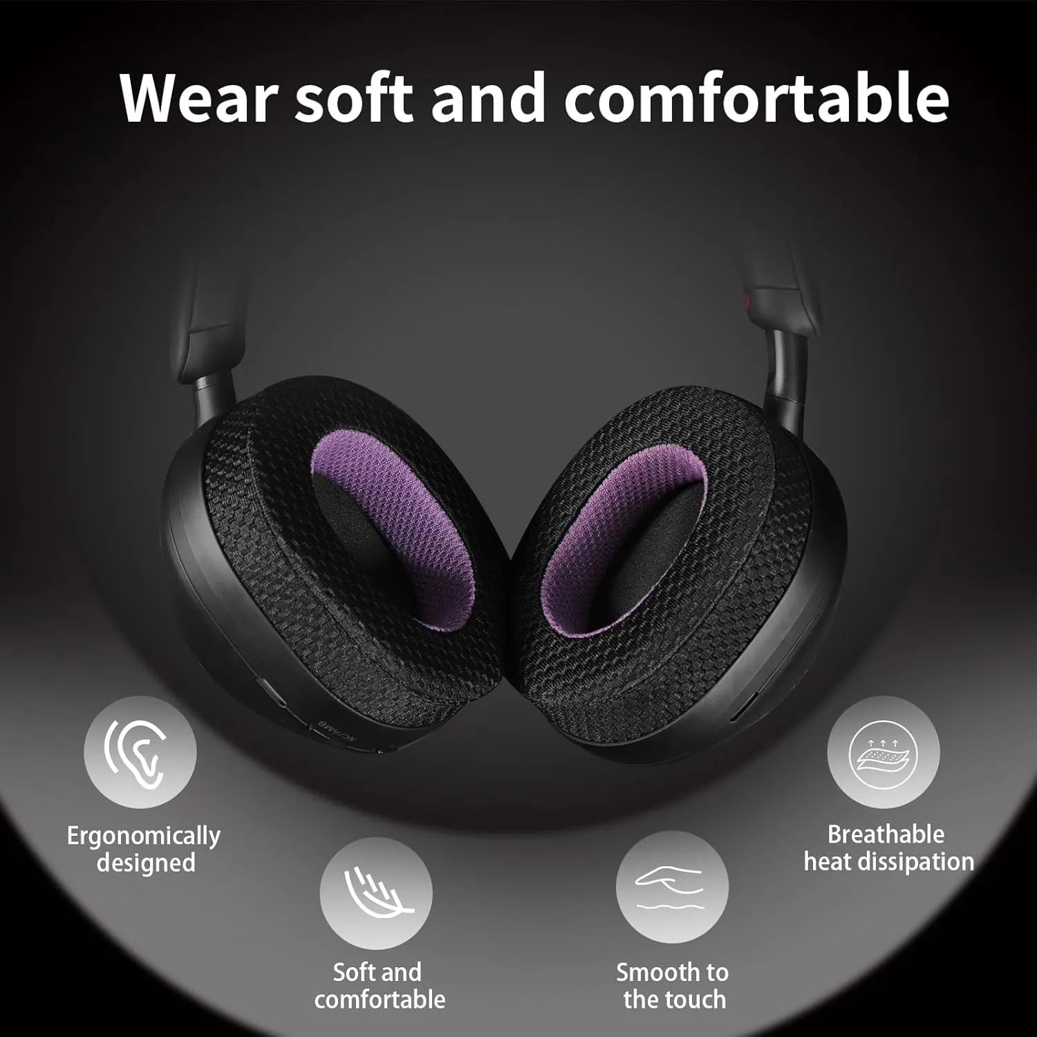 Breathable Mesh Replacement Earpads for Bowers & Wilkins PX7 Black/Purple