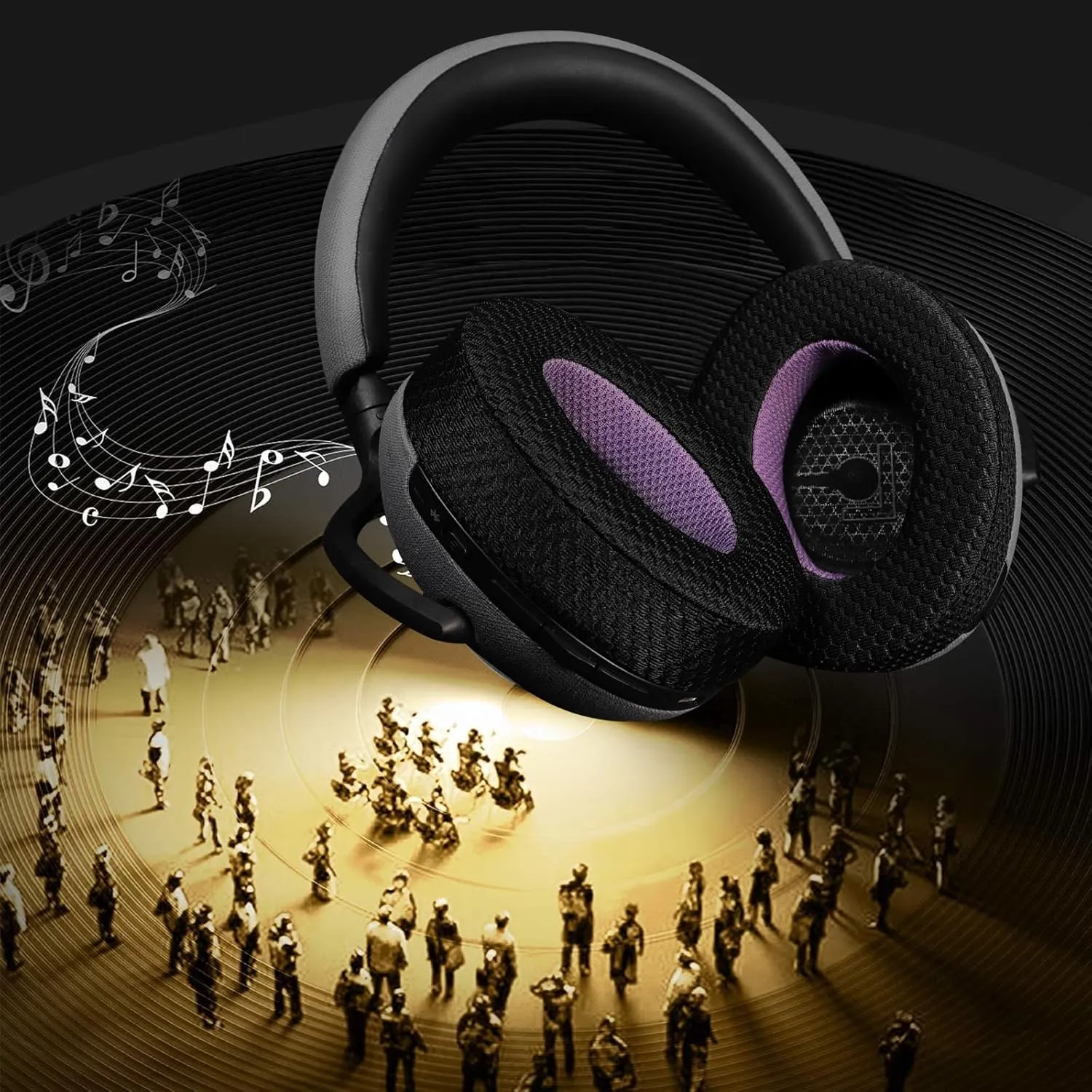 Breathable Mesh Replacement Earpads for Bowers & Wilkins PX7 Black/Purple