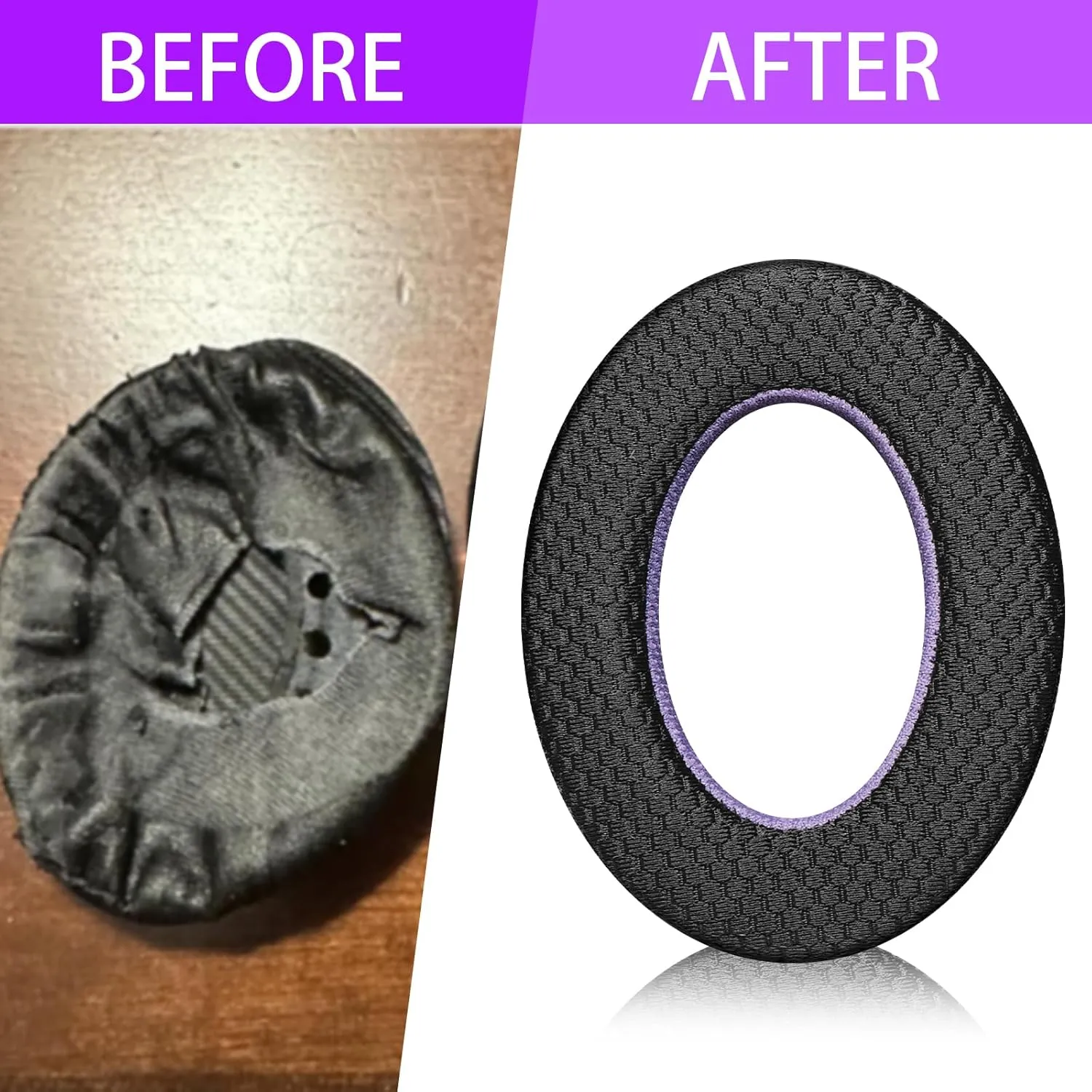 Breathable Mesh Replacement Earpads for Bowers & Wilkins PX7 Black/Purple