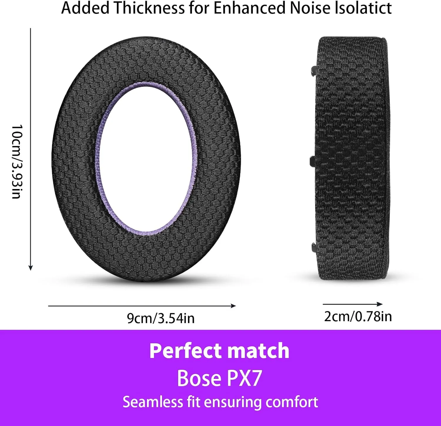Breathable Mesh Replacement Earpads for Bowers & Wilkins PX7 Black/Purple