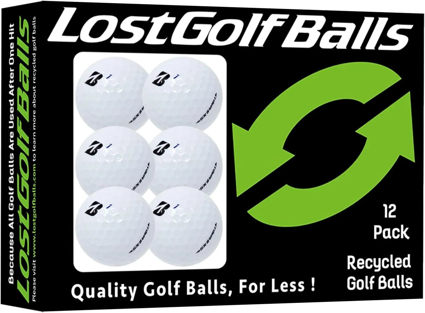 Bridgestone Tour B XS Golf Balls (12 Pack) - Mint Quality, Used Golf Balls Refinished by Lostgolfballs.com, Like New with No Logos