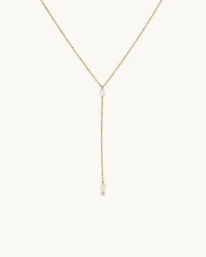BRIELLE Pearl Lariat Necklace 14K