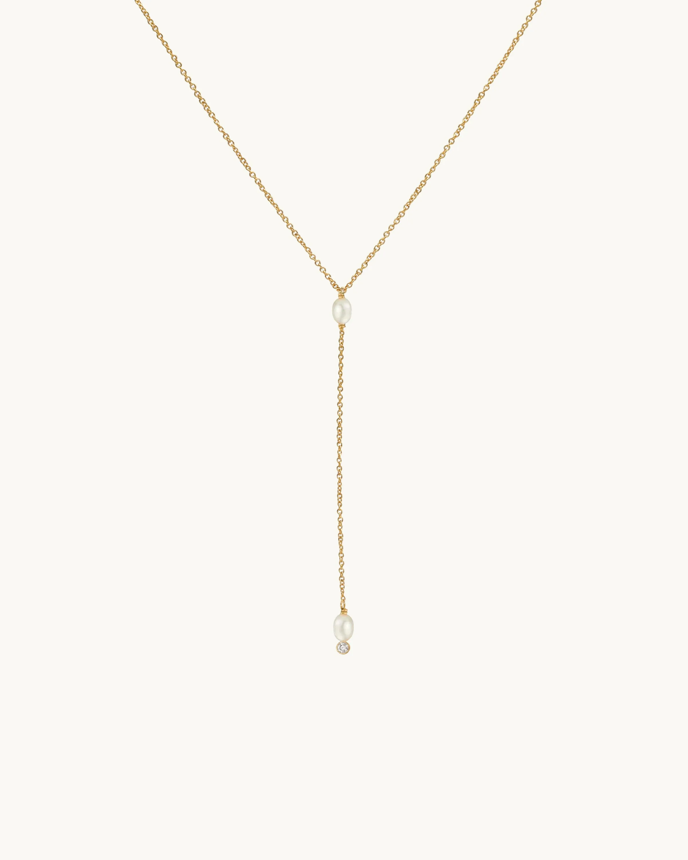 BRIELLE Pearl Lariat Necklace 14K