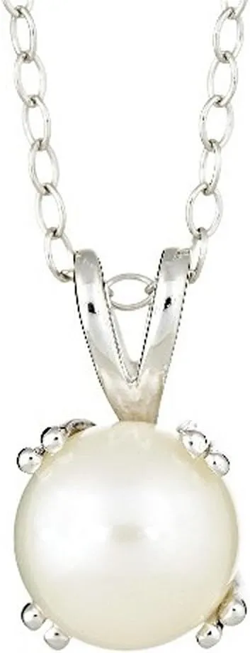 Brilliant Round Solitaire Cultured Freshwater Pearl Pendant 7mm (June Birthstone)