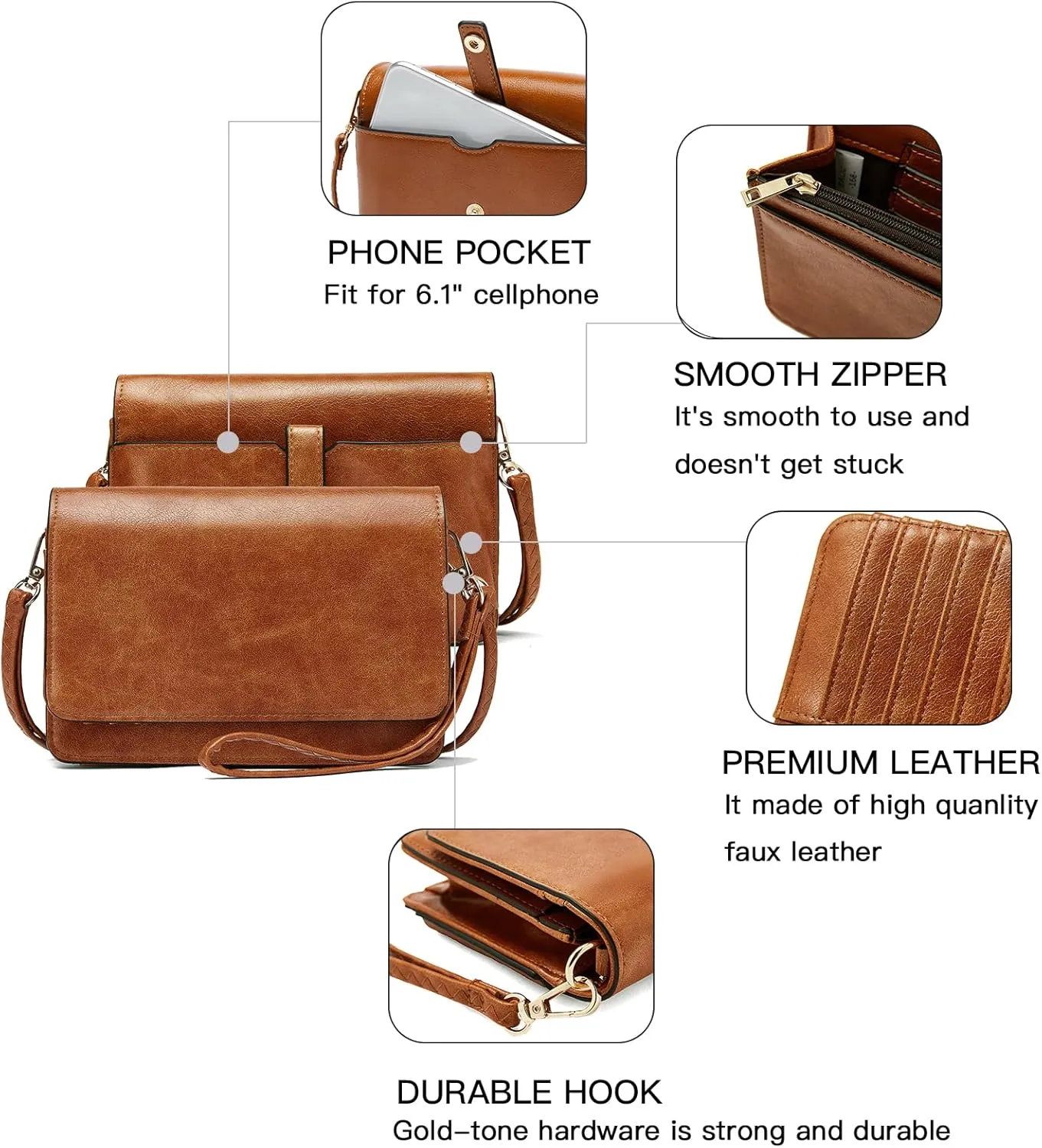 BROMEN Crossbody Bags for Women Small Cell Phone Shoulder Bag Wristlet Wallet Clutch Purse