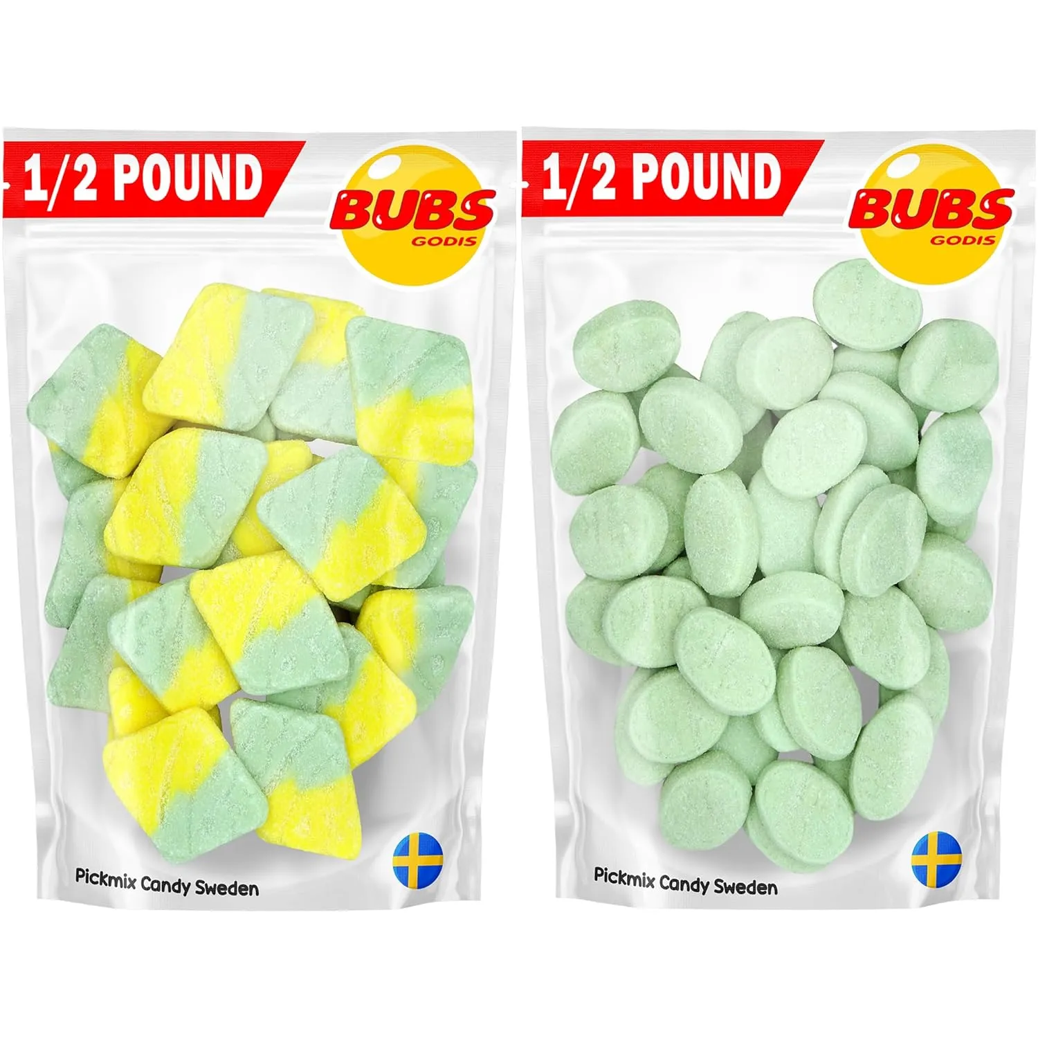 BUBS Swedish Candy Bundle - Tutti Frutti Rombs & Fruity Pear Mini 1 Pound, Packed in Two 1/2 lb Bags, Authentic Sweet & Sour Swedish Gummies – Straight from Sweden