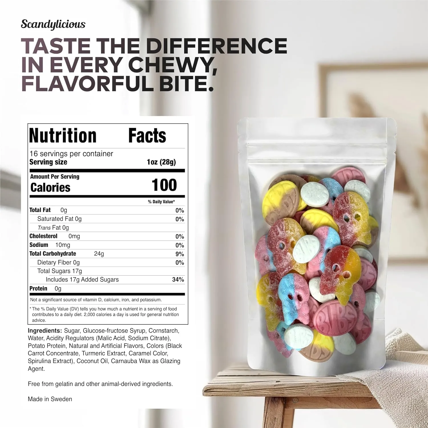 Bubs Swedish Candy Mix – Skulls Ovals 1 LB of Fizzy, Fruity, Sweet & Sour Scandinavian Treats