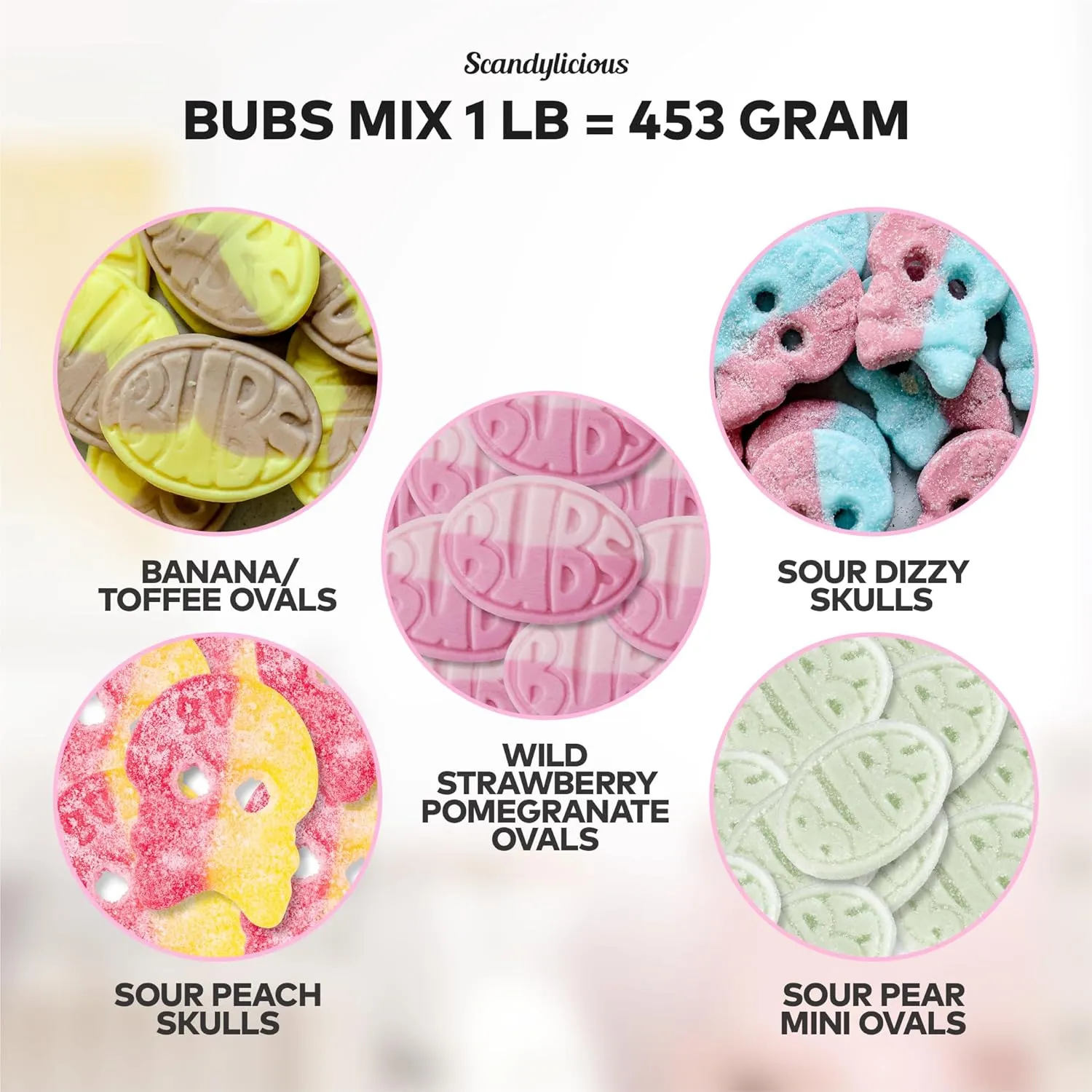 Bubs Swedish Candy Mix – Skulls Ovals 1 LB of Fizzy, Fruity, Sweet & Sour Scandinavian Treats