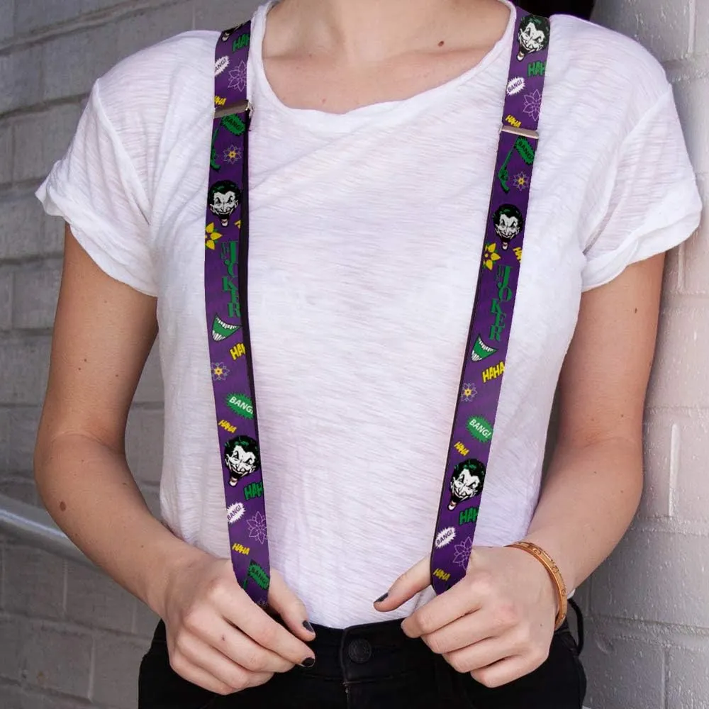 Buckle-Down Suspenders-The Joker Face/Elements Collage Purple/Green/ye