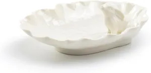Bunny Figurine Fine Porcelain Cabbage Leaf Shaped Candy Dish Spring Easter Home Decor, Small, White