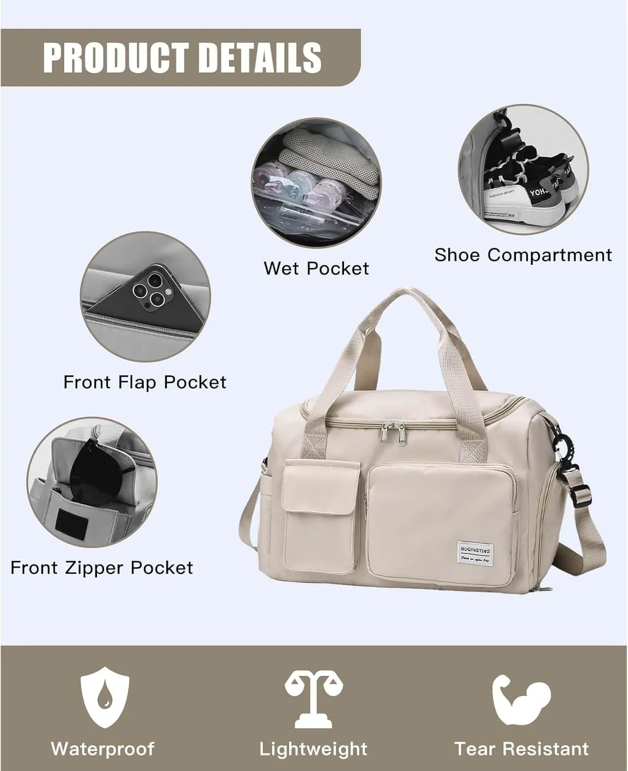 BUQINGTING Gym Bag for Men Women with Shoe Compartment, Cute Travel Duffle Bag for Women, Weekender Overnight Bag, Carry on Tote Bag Sport Duffel bag for Dance, Swim