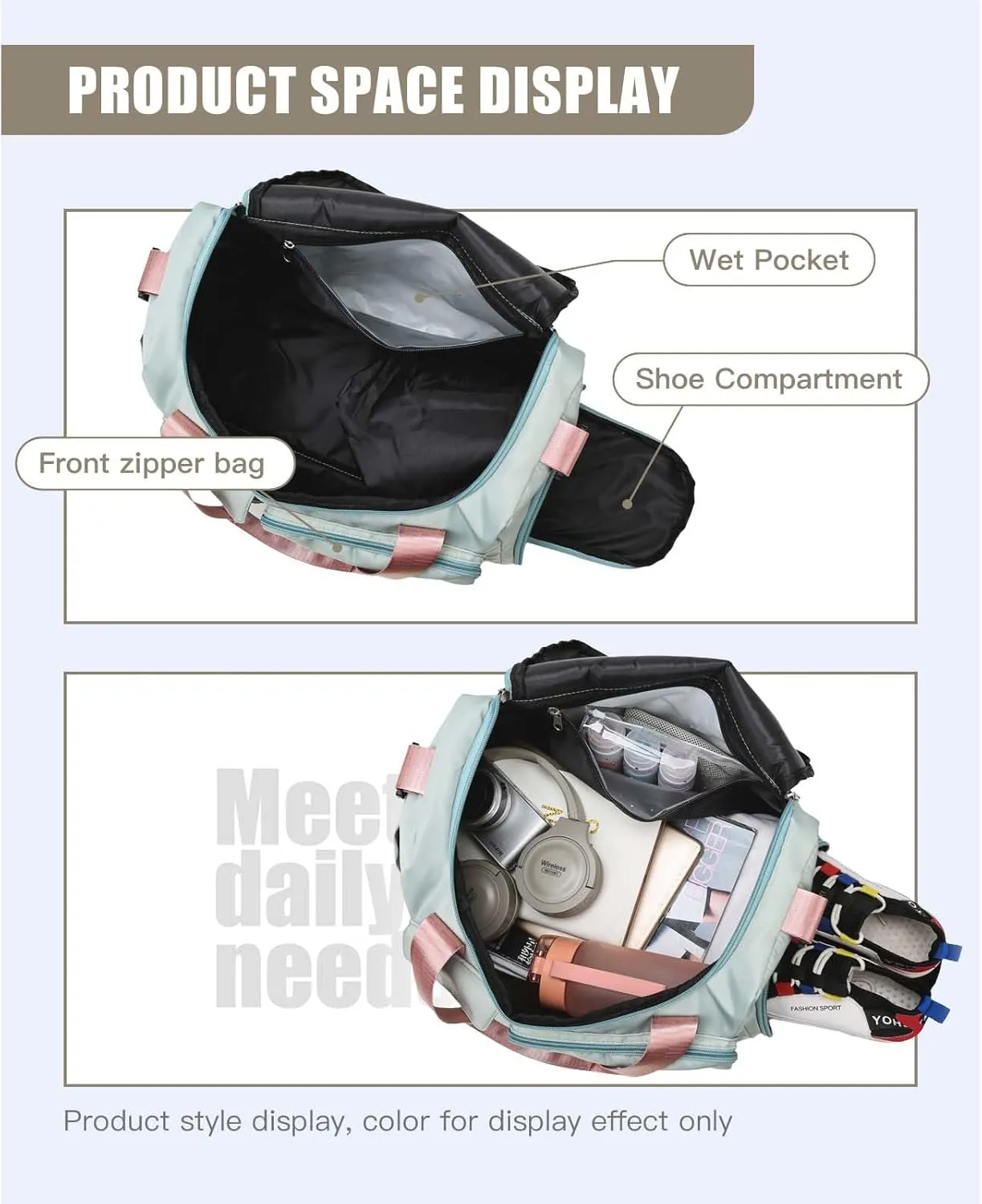 BUQINGTING Gym Bag for Men Women with Shoe Compartment, Cute Travel Duffle Bag for Women, Weekender Overnight Bag, Carry on Tote Bag Sport Duffel bag for Dance, Swim