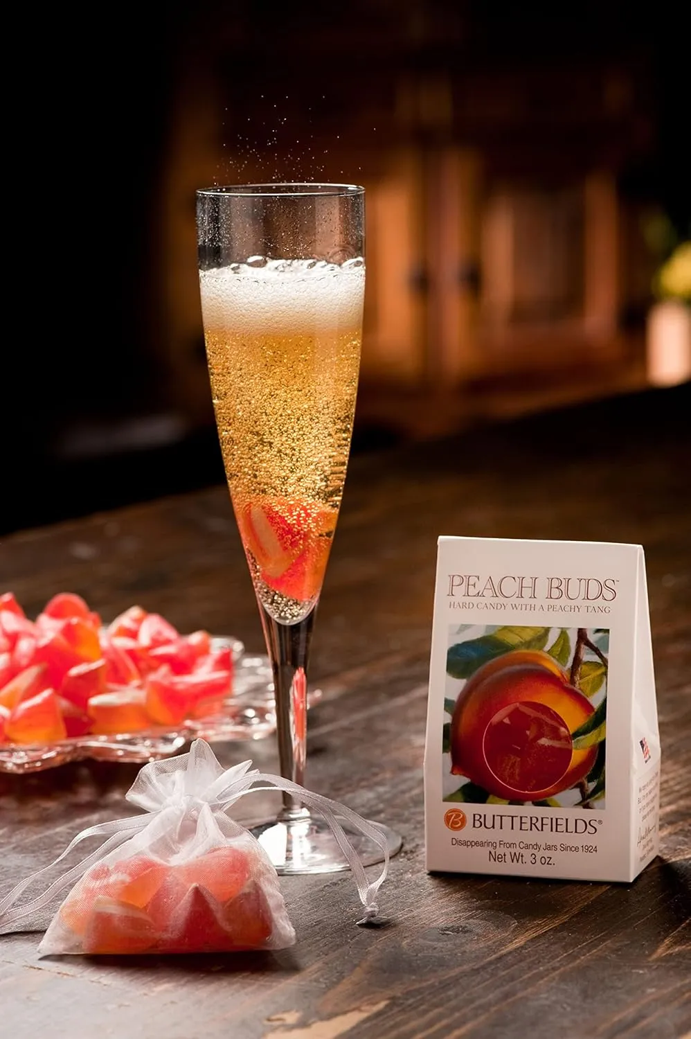Butterfields Candy - Gourmet, Old-Fashioned PEACH Buds Hard Candy | Gluten Free | Made with 100% Real, Pure Cane Sugar | Handcrafted in the USA- 2.5 oz (3-Pack)