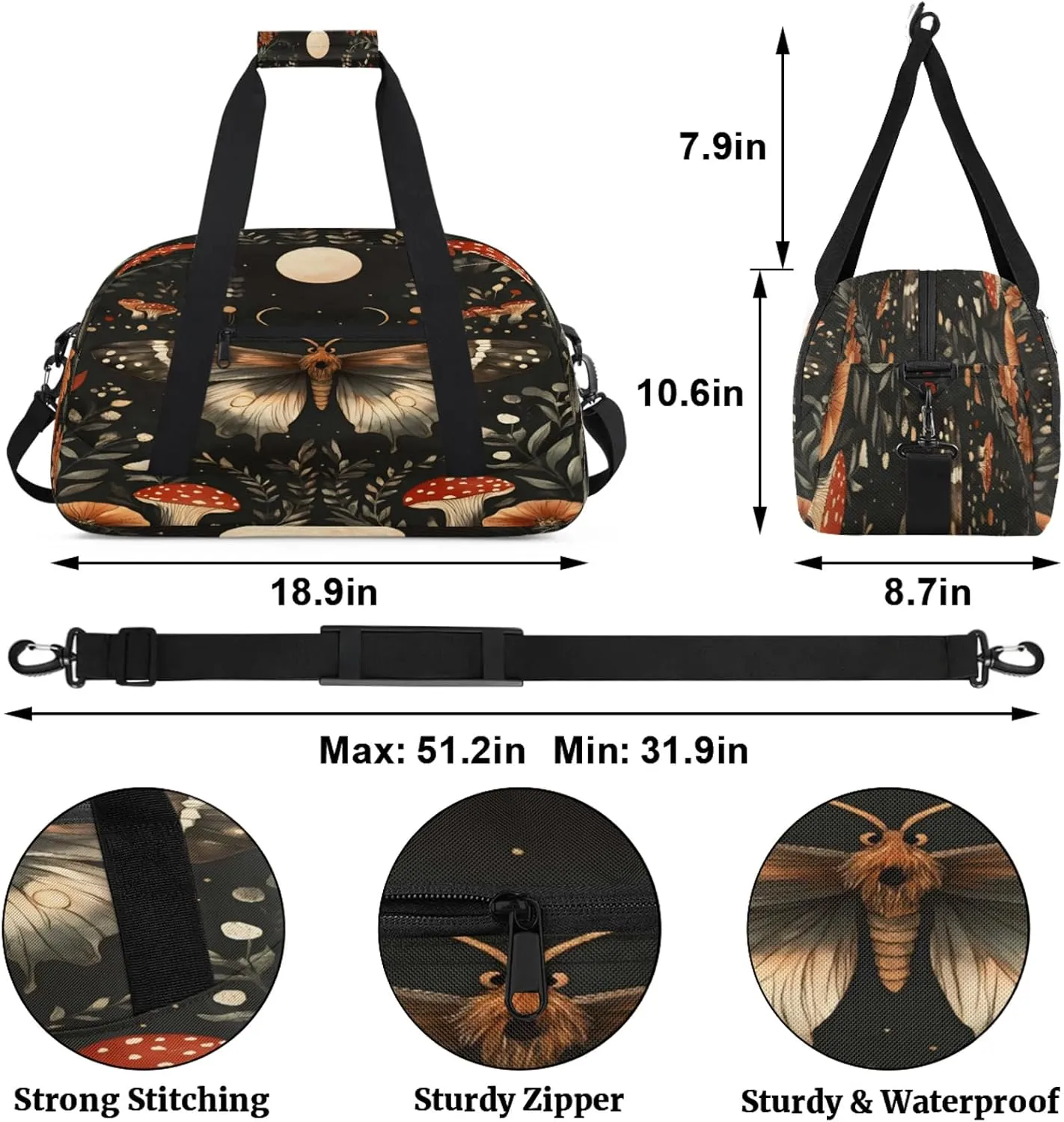 Butterflies Sports Duffle Gym Bags for Men or Women, Animal Lightweight Carry On Overnight Weekender Bag for Travel Workout