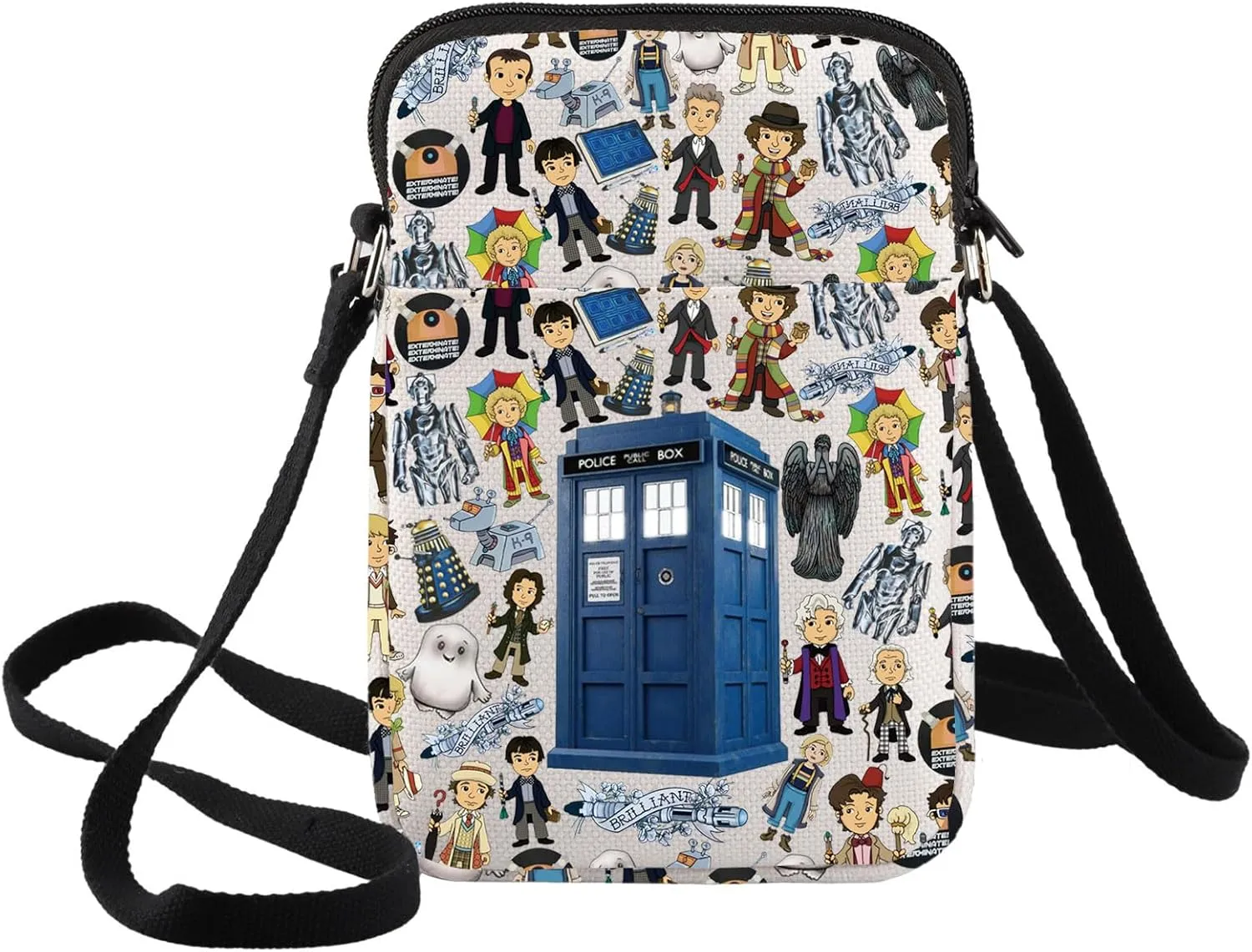 BWWKTOP Dr Who Crossbody Bag William & Patrick Doctor Series Fans Gift Police Box Messenger Shoulder Bag For TV Show Fans