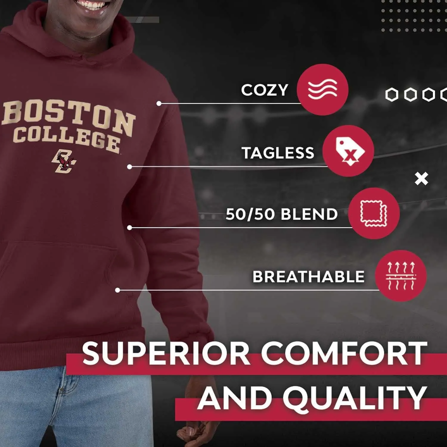 Campus Colors Long Sleeves NCAA Adult Arch & Logo Gameday Unisex Hooded Sweatshirt