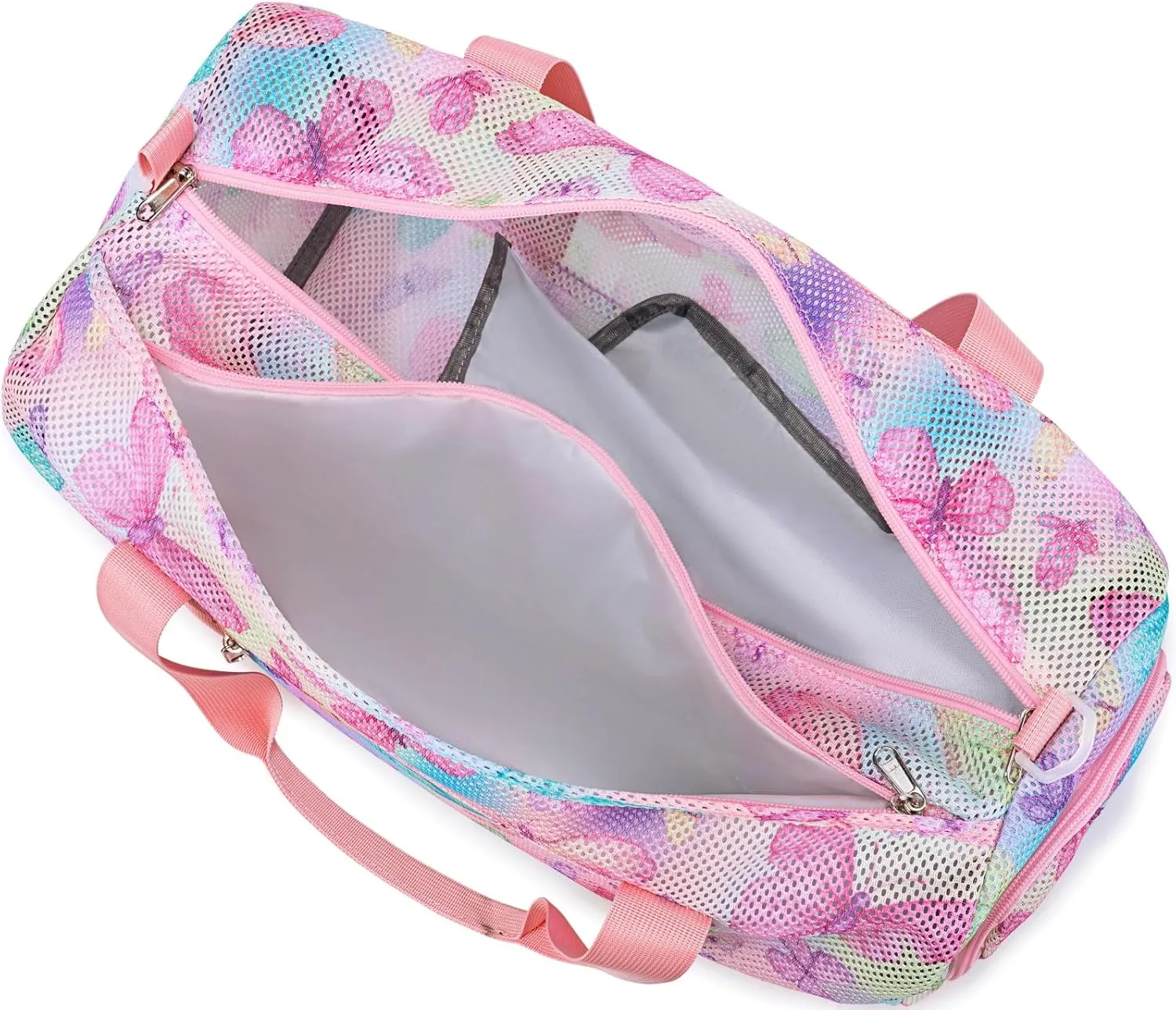 CAMTOP Duffle Bag for Travel Kids Small Overnight Weekender Sleepover Mesh bag Carry On Dance Sport Bag with Shoe Compartment & Wet pocket for Swim Beach Camp Travel (Butterfly Pink)