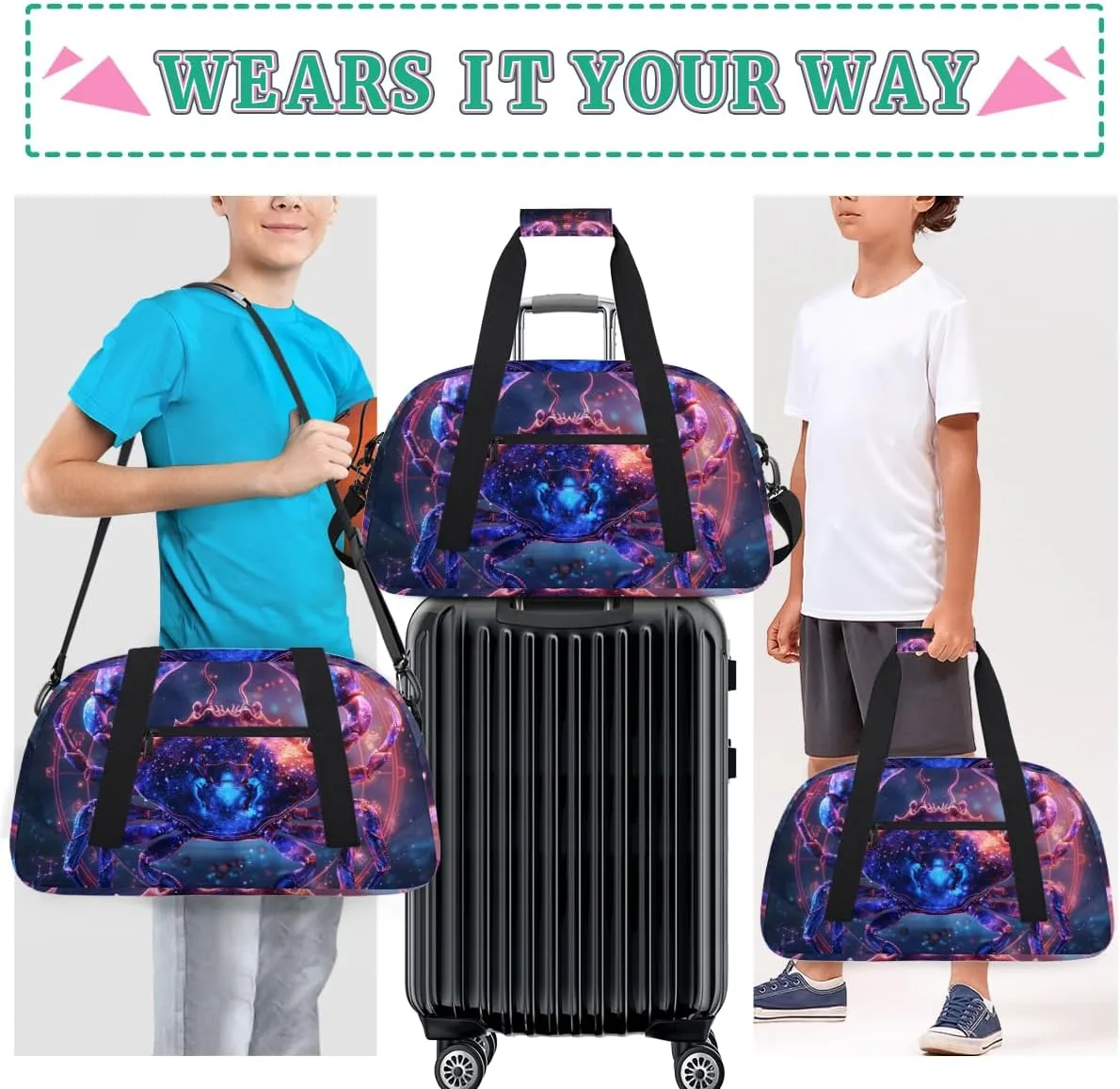 Cancer Boys Girls Gym Bag Dance Perform Training Duffel Bags Weekender Carry-On Tote Luggage Bag Ideal for School Practice or Overnight Trips