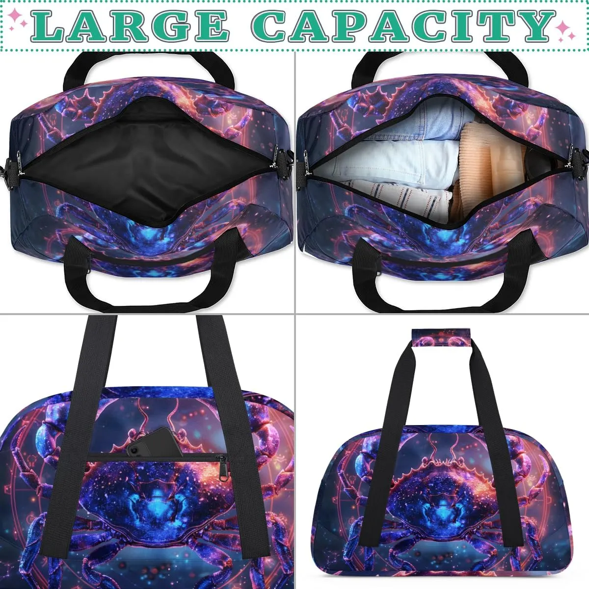 Cancer Boys Girls Gym Bag Dance Perform Training Duffel Bags Weekender Carry-On Tote Luggage Bag Ideal for School Practice or Overnight Trips