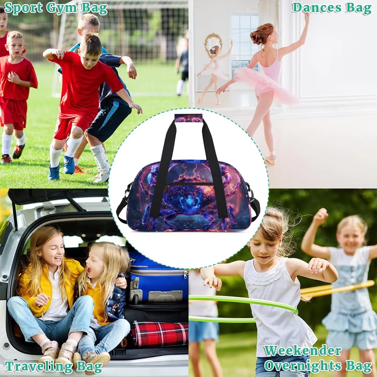Cancer Boys Girls Gym Bag Dance Perform Training Duffel Bags Weekender Carry-On Tote Luggage Bag Ideal for School Practice or Overnight Trips