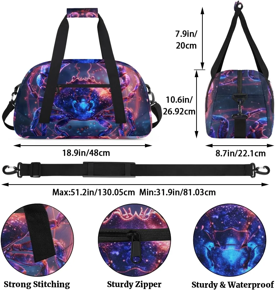 Cancer Boys Girls Gym Bag Dance Perform Training Duffel Bags Weekender Carry-On Tote Luggage Bag Ideal for School Practice or Overnight Trips
