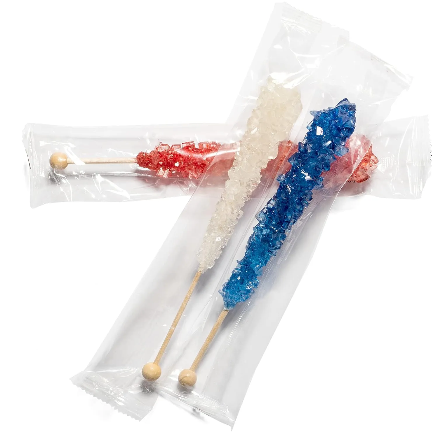 Candy Envy - USA Freedom Rock Candy Sugar Sticks - 36CT. Indiv. Wrapped - Red, White, & Navy Blue
