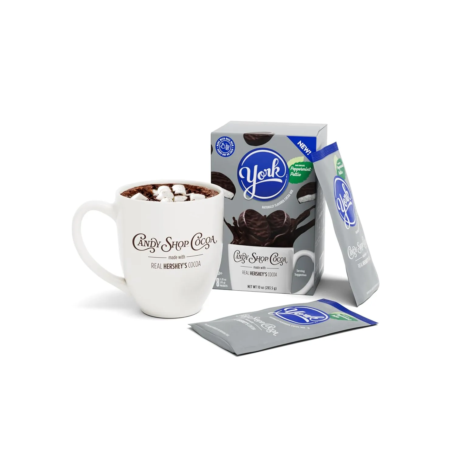 Candy Shop YORK Peppermint Pattie Cocoa Mix, Hot Chocolate, Make Hot or Iced, Made With Real Milk, Gluten Free, 1.25 oz Packet (24 Count)