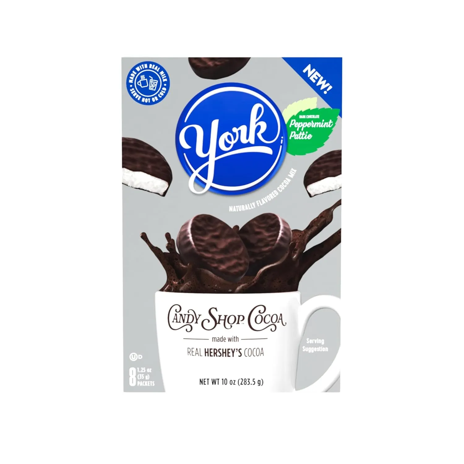 Candy Shop YORK Peppermint Pattie Cocoa Mix, Hot Chocolate, Make Hot or Iced, Made With Real Milk, Gluten Free, 1.25 oz Packet (24 Count)