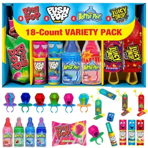 Candy Variety Pack - 18 Count Assorted Lollipops - Ring Pop, Push Pop, Baby Bottle Pop & Juicy Drop - Ideal for Birthdays, Party Favors, Celebrations & Candy Gifts by Bazooka Candy Brands