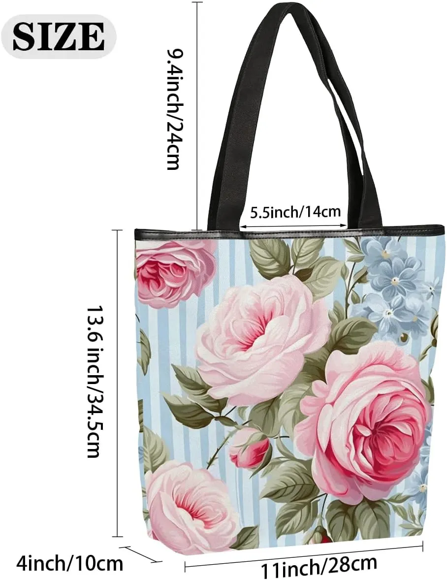 Canvas Tote Bag for Women Reusable Grocery Shopping Bag with Zipper Women Gift