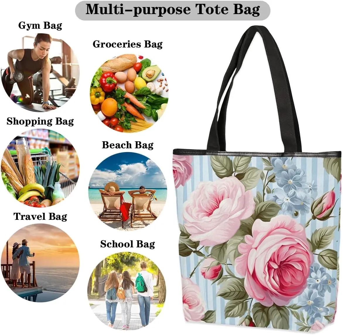 Canvas Tote Bag for Women Reusable Grocery Shopping Bag with Zipper Women Gift