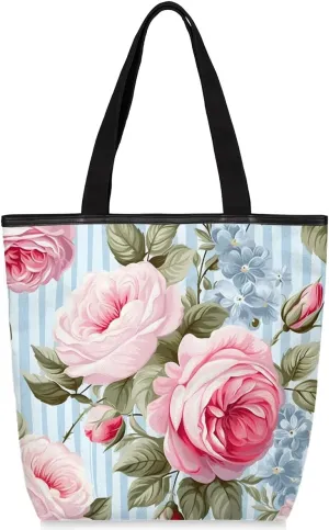 Canvas Tote Bag for Women Reusable Grocery Shopping Bag with Zipper Women Gift