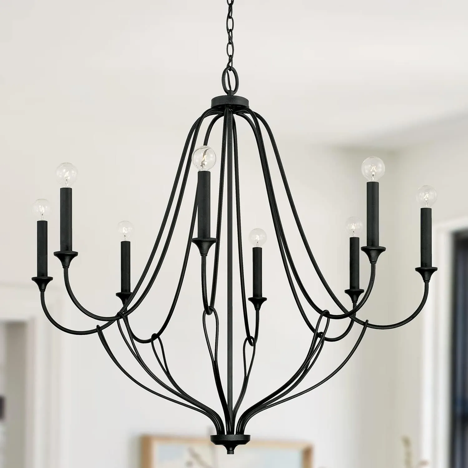 Capital Lighting 441681BI Bentley Transitional Airy Design Candle Chandelier, 8-Light 480 Total Watts, 36" H x 38" W, Black Iron
