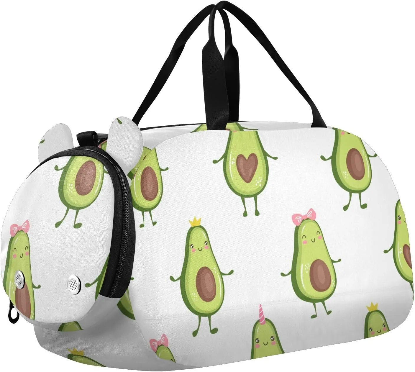 Cartoon Funny Avocado Background Gym Travel Duffel Bag with Shoe Compartment for Boys Girls - Gymnastics Sports Dance Football Travel Bag Teens Weekender Sleepover