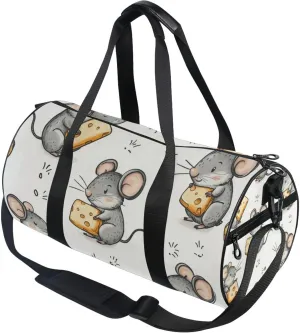 Cartoon Mouse Eat Cheese Gym Duffle Bag Women Men Sports Fitness Bag for Travel Workout Gymnastics Dance Ballet