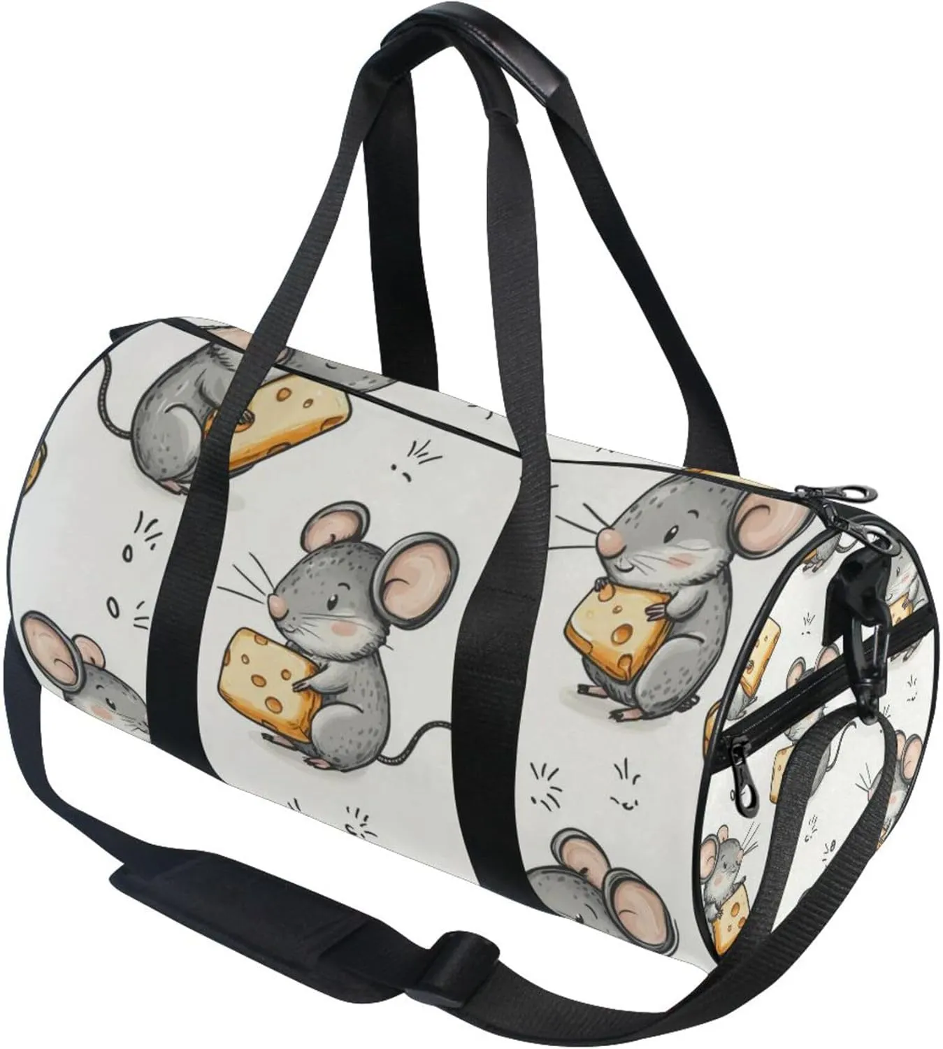 Cartoon Mouse Eat Cheese Gym Duffle Bag Women Men Sports Fitness Bag for Travel Workout Gymnastics Dance Ballet