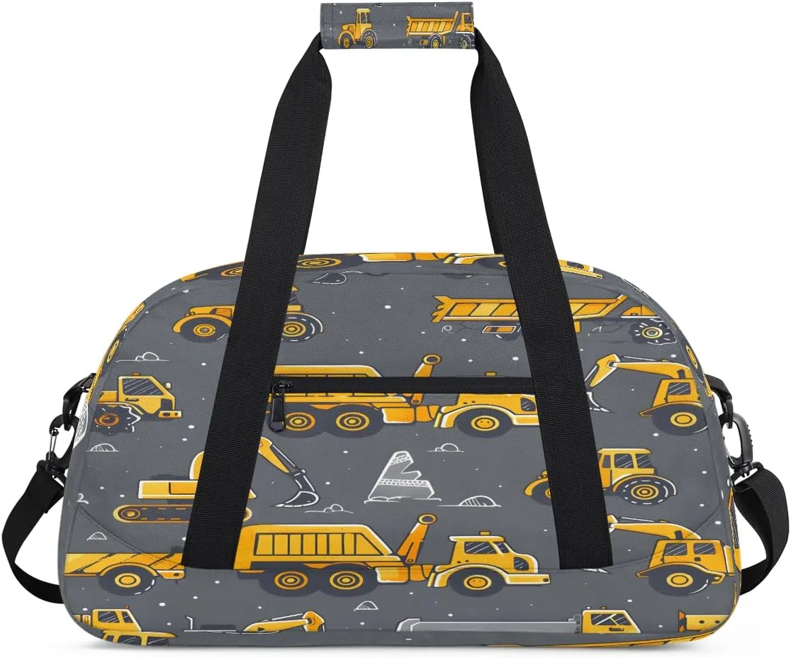 Cartoon Truck Kids Overnighter Duffel Bags for Boys, Carry-On Size Sports Gym Bag with Front Zipper Pocket for School Practice or Overnight Travel Weekender Sleepover Tote Bag