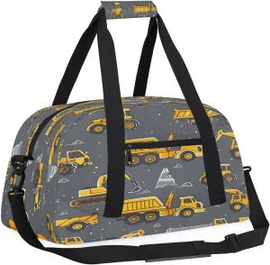Cartoon Truck Kids Overnighter Duffel Bags for Boys, Carry-On Size Sports Gym Bag with Front Zipper Pocket for School Practice or Overnight Travel Weekender Sleepover Tote Bag