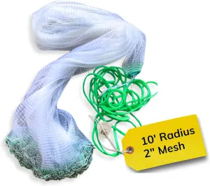 Cast Nets 4.5ft-10ft Radius|3/8",1/2",1" Mesh for Fishing with Chain Bottom, Salt Water Casting Fishing Net Gear, Easy Throw Nets Fishing Bait - Elite Series