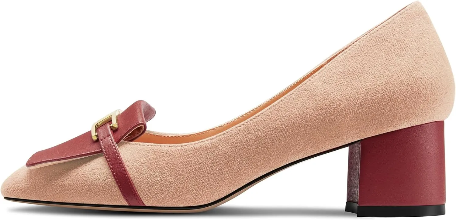 Castamere Womens Chunky Block Mid Heel Square Toe Slip-on Metal Chain Pumps Wedding Prom Dress 2.0 Inches Heels