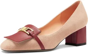 Castamere Womens Chunky Block Mid Heel Square Toe Slip-on Metal Chain Pumps Wedding Prom Dress 2.0 Inches Heels