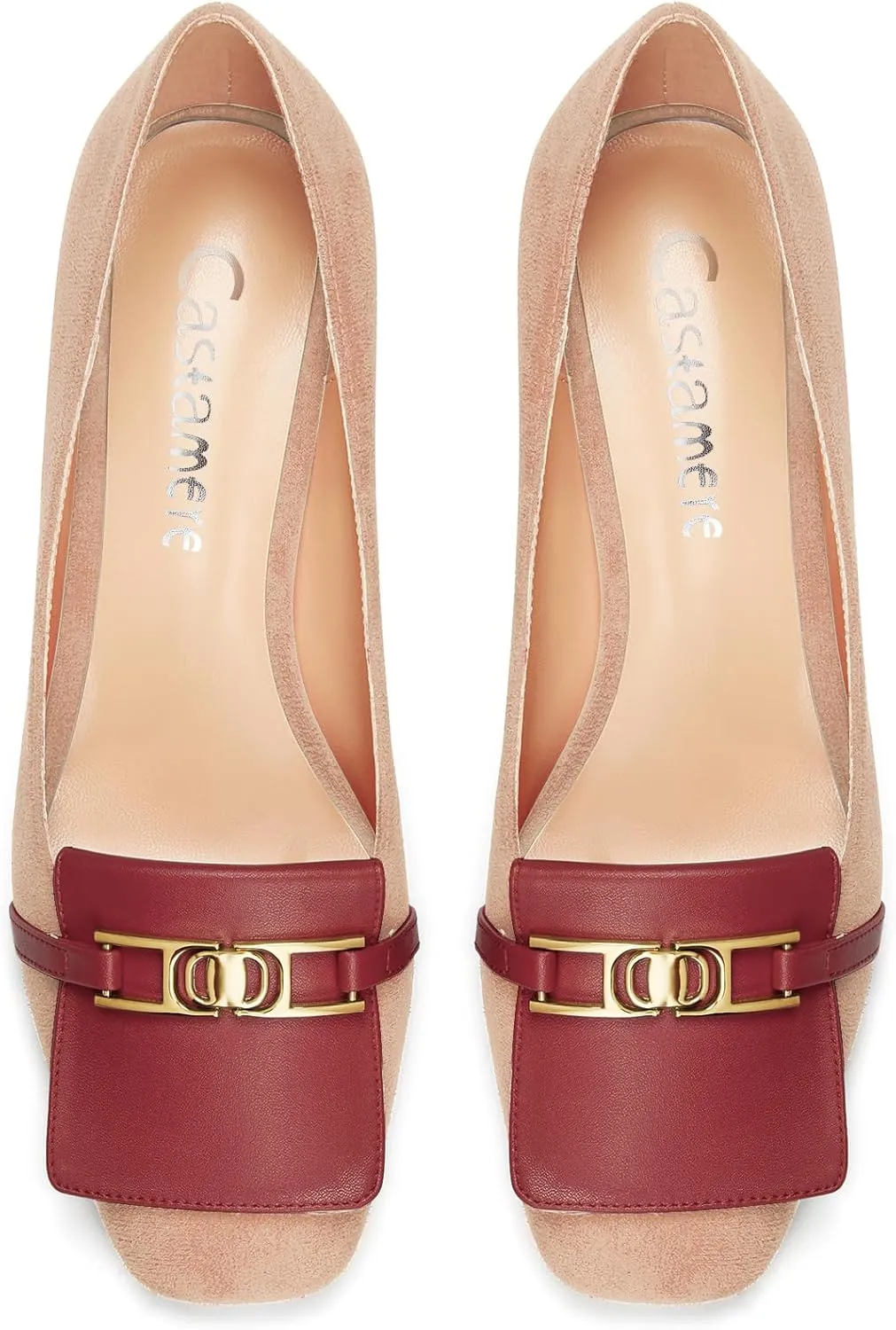 Castamere Womens Chunky Block Mid Heel Square Toe Slip-on Metal Chain Pumps Wedding Prom Dress 2.0 Inches Heels