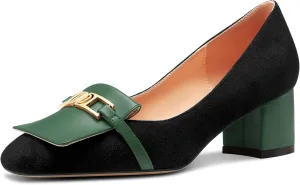 Castamere Womens Chunky Block Mid Heel Square Toe Slip-on Metal Chain Pumps Wedding Prom Dress 2.0 Inches Heels