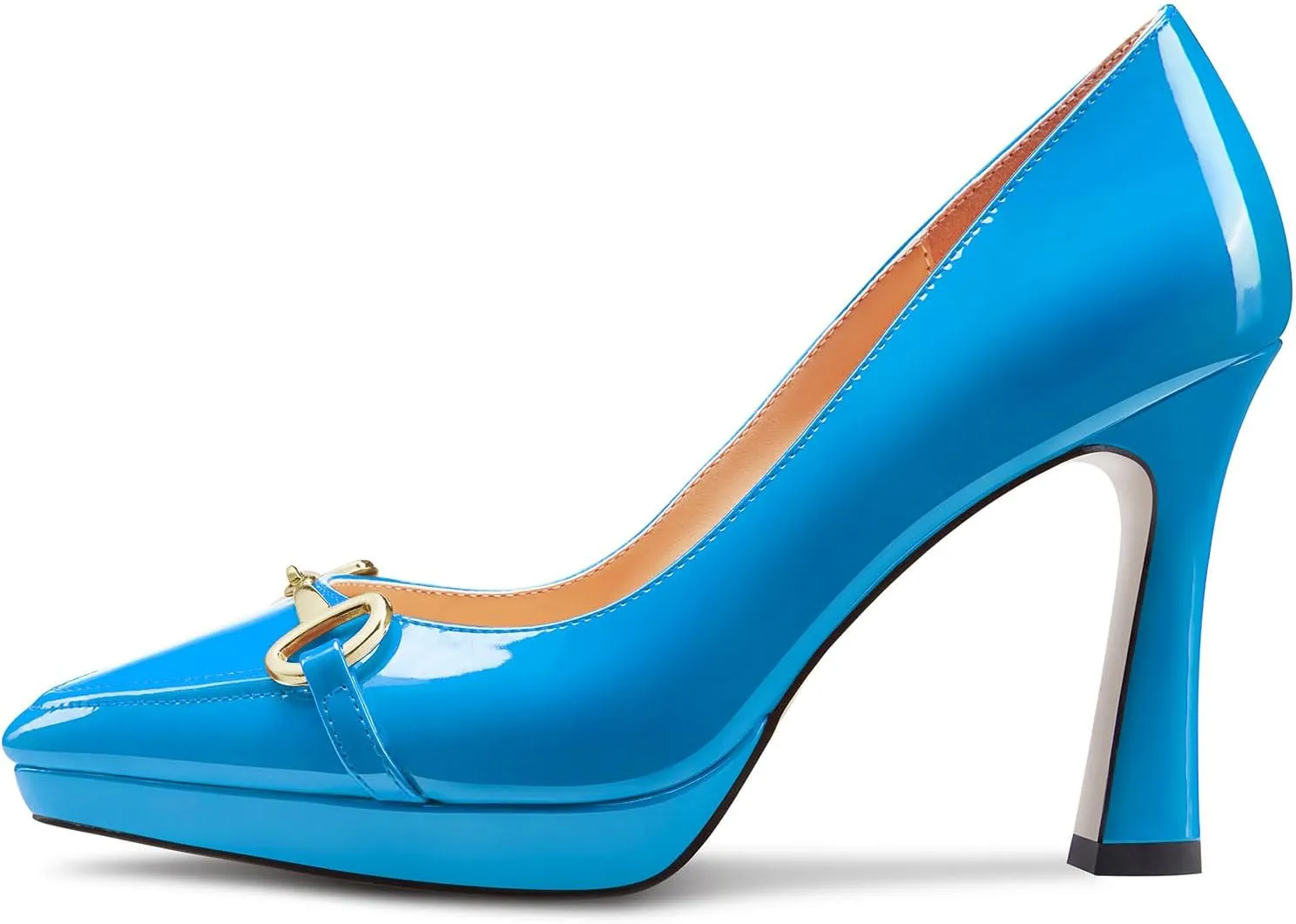 Castamere Womens High Platform Heel Pointed Toe Slip-on Metal Chain Pumps Wedding Office Casual 3.9 Inches Heels